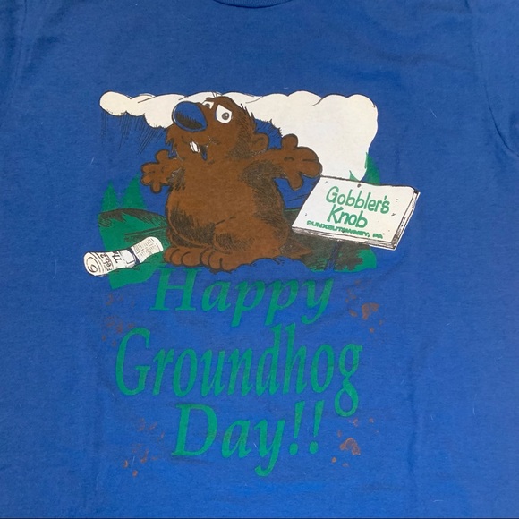 Vintage 80s Jerzees Groundhog Day Punxsutawney Phil Gobblers Knob Single Stitch - Picture 2 of 6